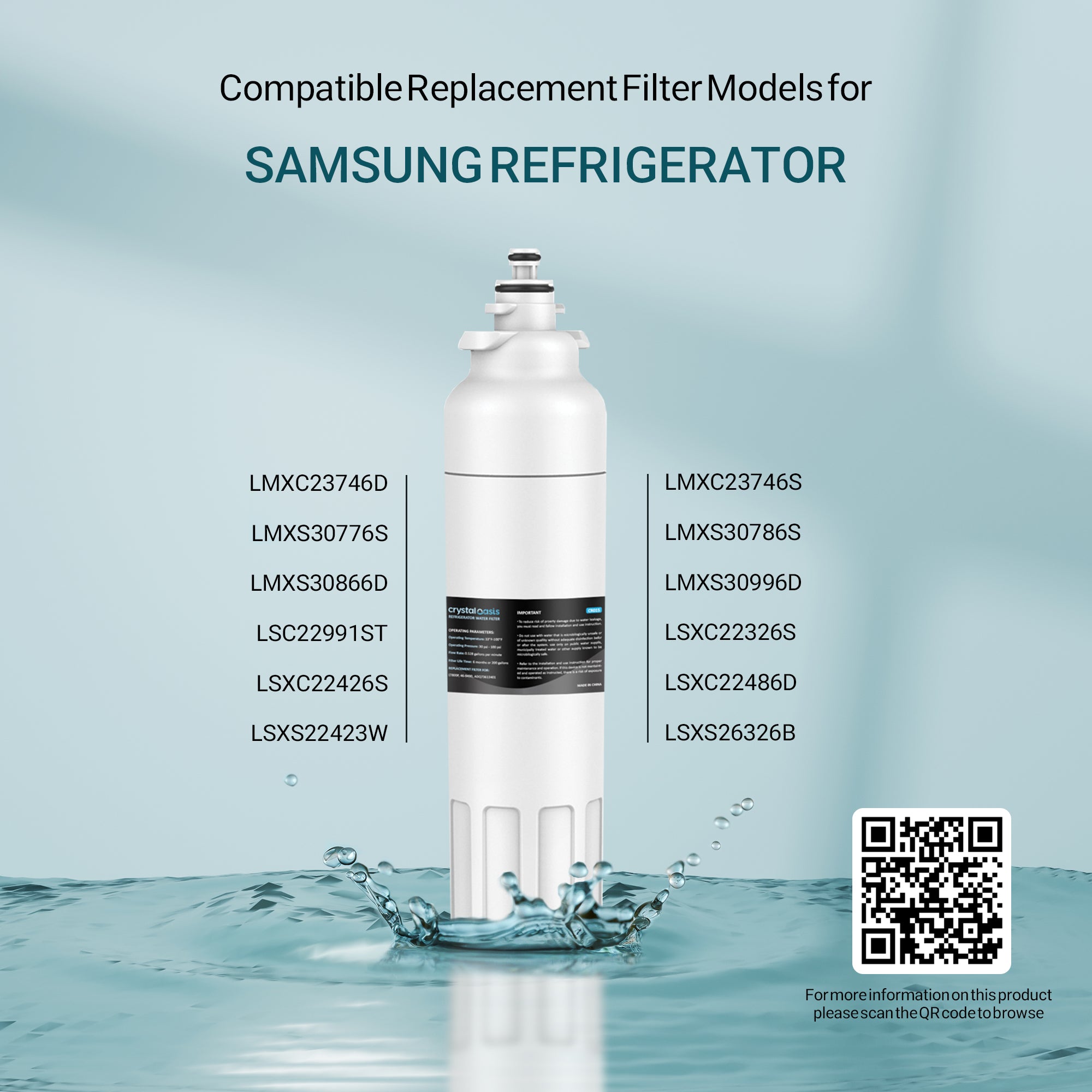 CRYSTAL OASIS CR015 LG Water Filter LT800P | Compatible ADQ73613401, ADQ73613402, ADQ73613408, ADQ75795104