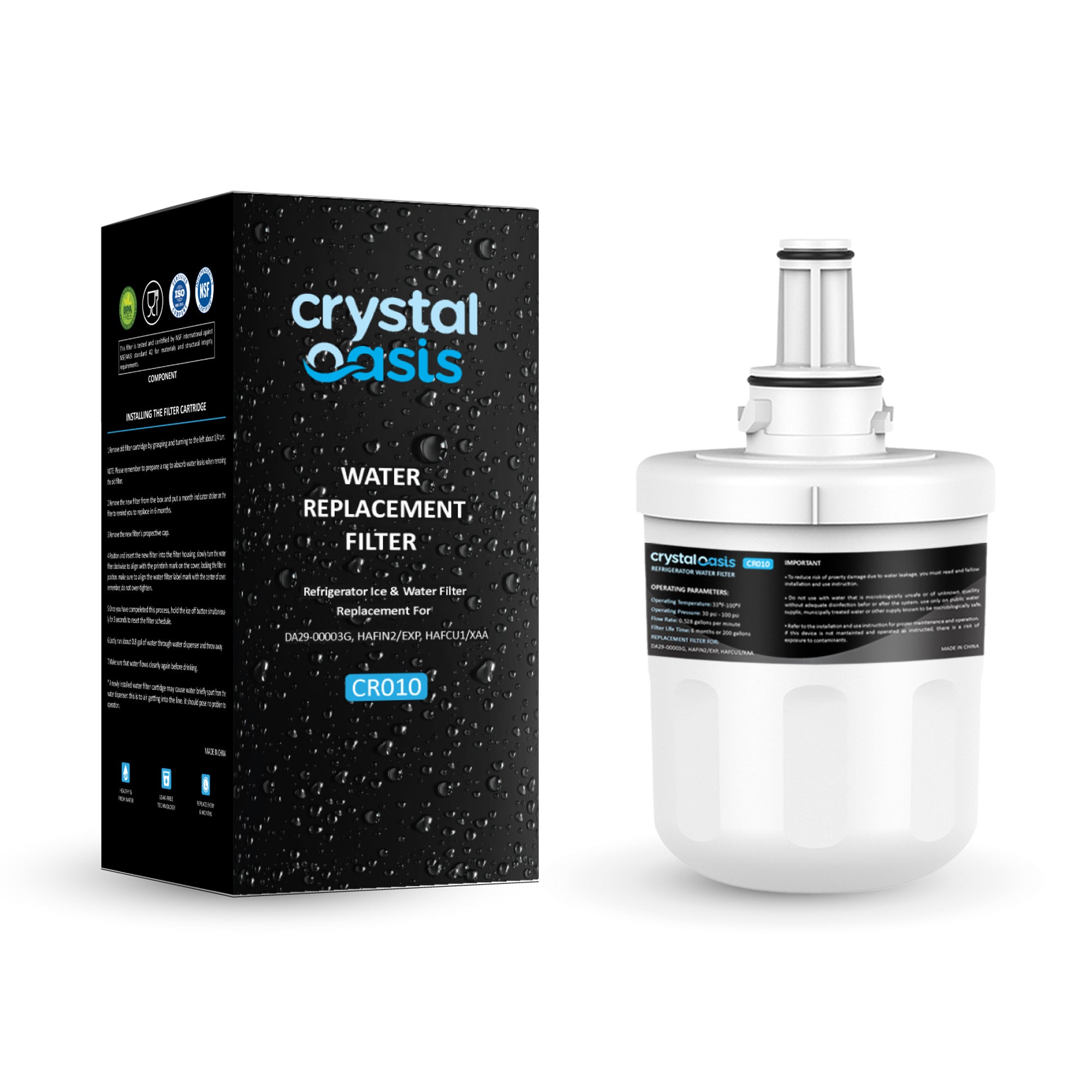 CRYSTAL OASIS CR010 Fridge Water Filter Replacement for DA29-00003G, DA29-00003B, HAFCU1, wws1.
